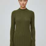 Ribbed Knit Mock-Neck Maxi Dress - Olive Moss